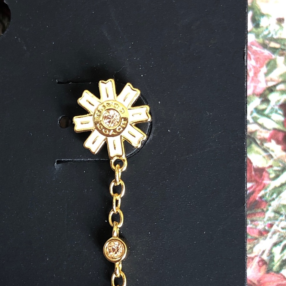 Authentic New with tag COACH Gold Sunburst Drop Earrings with Crystal - Picture 8 of 11
